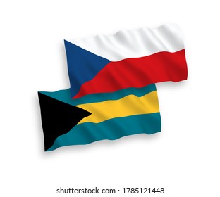 National vector fabric wave flags of Czech Republic and Commonwealth of The Bahamas isolated on white background. 1 to 2 proportion.
