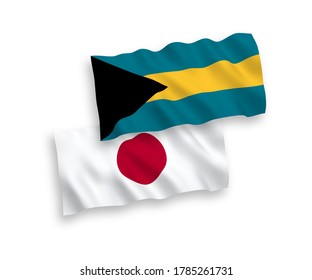 National vector fabric wave flags of Japan and Commonwealth of The Bahamas isolated on white background. 1 to 2 proportion.