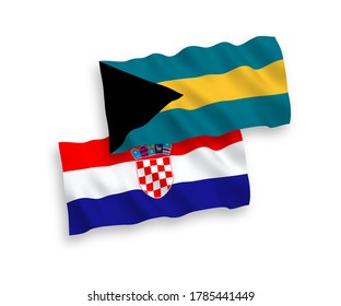 Nationale Vektorgrafik-Wellen-Flaggen des Commonwealth der Bahamas und Kroatiens einzeln auf weißem Hintergrund. 1 bis 2 %.