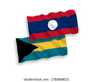 Nationale Vektorgrafik-Wellen-Flaggen des Commonwealth der Bahamas und Laos einzeln auf weißem Hintergrund. 1 bis 2 %.