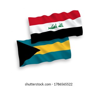 National vector fabric wave flags of Commonwealth of The Bahamas and Iraq isolated on white background. 1 to 2 proportion.