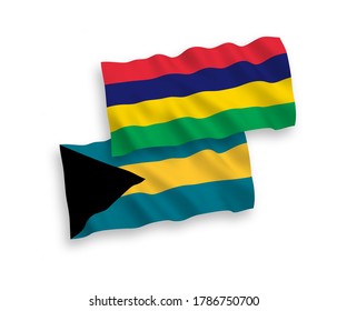 Nationale Vektorgrafik-Wellen-Flaggen des Commonwealth der Bahamas und der Republik Mauritius einzeln auf weißem Hintergrund. 1 bis 2 %.