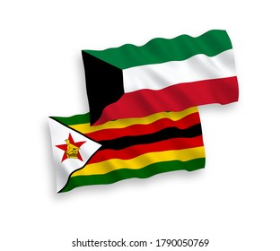 Banderas de olas de tela vectorial nacional de Zimbabwe y Kuwait aisladas en fondo blanco. de 1 a 2.