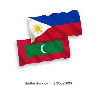 Banderas de olas de tela vectorial nacional de Maldivas y Filipinas aisladas en fondo blanco. de 1 a 2.