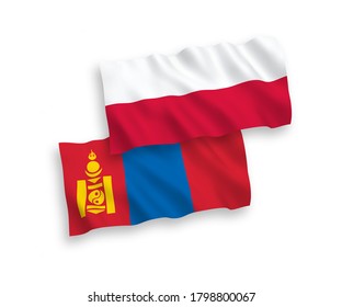 Nationale Vektorgrafik-Wellenflags von Mongolei und Polen einzeln auf weißem Hintergrund. 1 bis 2 %.