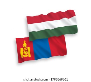 Banderas de olas de tela vectorial nacional de Mongolia y Hungría aisladas en fondo blanco. de 1 a 2.