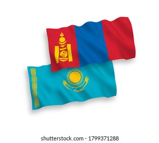 Banderas de olas de tela vectorial nacional de Kazajstán y Mongolia aisladas en fondo blanco. de 1 a 2.