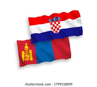 Banderas de olas de tela vectorial nacional de Mongolia y Croacia aisladas en fondo blanco. de 1 a 2.