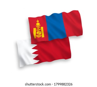 Nationale Vektorgrafik-Wellenflags von Mongolei und Bahrain einzeln auf weißem Hintergrund. 1 bis 2 %.