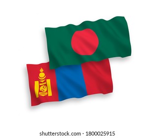 Nationale Vektorgrafik-Wellenflags von Mongolei und Bangladesch einzeln auf weißem Hintergrund. 1 bis 2 %.