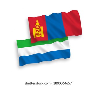 Banderas de olas de tela vectorial nacional de Mongolia y Sierra Leona aisladas en fondo blanco. de 1 a 2.
