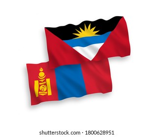 Nationale Vektor-Wellen-Flaggen von Mongolei, Antigua und Barbuda einzeln auf weißem Hintergrund. 1 bis 2 %.
