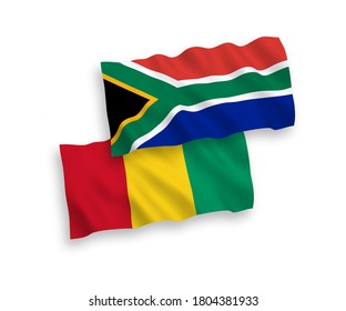 Nationale Vektor-Wellen-Flaggen von Guinea und der Republik Südafrika einzeln auf weißem Hintergrund. 1 bis 2 %.