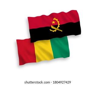 National vector fabric wave flags of Guinea and Angola isolated on white background. 1 to 2 proportion.
