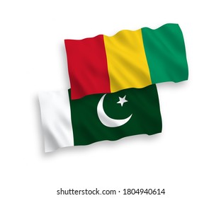 Nationale Vektor-Wellen-Flaggen von Guinea und Pakistan einzeln auf weißem Hintergrund. 1 bis 2 %.