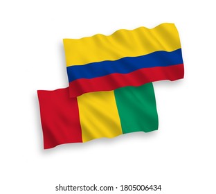 Banderas de ondulación de tela vectorial nacional de Guinea y Colombia aisladas en fondo blanco. de 1 a 2.