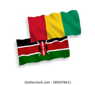 Banderas de ondulación de tela vectorial nacional de Guinea y Kenia aisladas en fondo blanco. de 1 a 2.