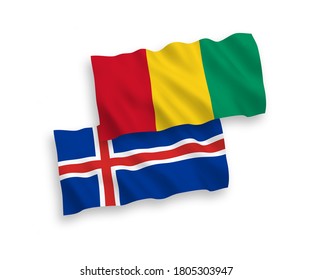 Nationale Vektorgrafik-Wellenflags von Guinea und Island einzeln auf weißem Hintergrund. 1 bis 2 %.