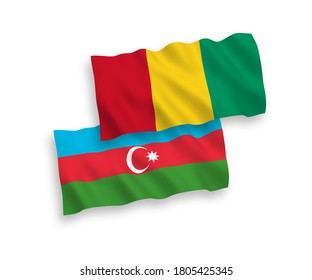 National vector fabric wave flags of Guinea and Azerbaijan isolated on white background. 1 to 2 proportion.