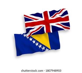Banderas de olas de tela vectorial nacional de Gran Bretaña y Bosnia y Herzegovina aisladas en fondo blanco. de 1 a 2.
