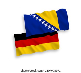 Banderas de olas de tela vectorial nacional de Alemania y Bosnia y Herzegovina aisladas en fondo blanco. de 1 a 2.
