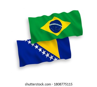 Banderas de olas de tela vectorial nacional del Brasil y Bosnia y Herzegovina aisladas en fondo blanco. de 1 a 2.