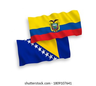 Banderas de olas de tela vectorial nacional de Bosnia y Herzegovina y Ecuador aisladas en fondo blanco. de 1 a 2.