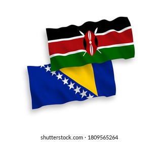 National vector fabric wave flags of Bosnia and Herzegovina and Kenya isolated on white background. 1 to 2 proportion.