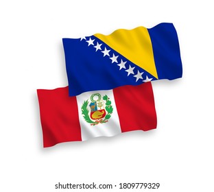 Banderas de olas de tela vectorial nacional de Bosnia y Herzegovina y el Perú aisladas en fondo blanco. de 1 a 2.