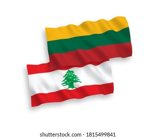 Banderas de olas de tela vectorial nacional de Lituania y el Líbano aisladas en fondo blanco. de 1 a 2.