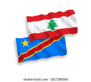 Nationale Vektor-Wellen-Flaggen des Libanon und der Demokratischen Republik Kongo einzeln auf weißem Hintergrund. 1 bis 2 %.