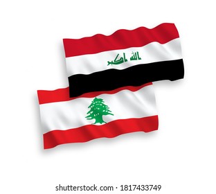 National vector fabric wave flags of Lebanon and Iraq isolated on white background. 1 to 2 proportion.