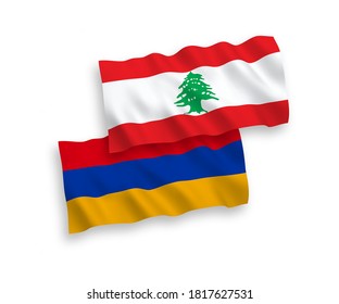 Nationale Vektor-Wellen-Flaggen von Libanon und Armenien einzeln auf weißem Hintergrund. 1 bis 2 %.