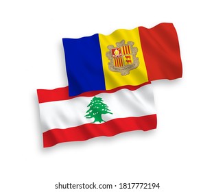 Nationale Vektor-Wellen-Flaggen von Libanon und Andorra einzeln auf weißem Hintergrund. 1 bis 2 %.