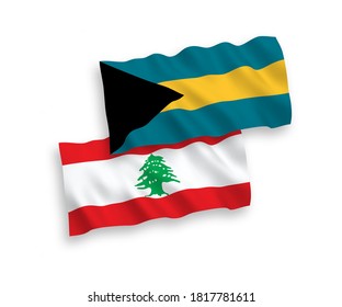Banderas de olas de tela vectorial nacional del Líbano y del Commonwealth de las Bahamas aisladas en fondo blanco. de 1 a 2.