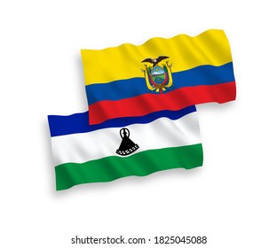 Nationale Vektor-Wellen-Flaggen von Lesotho und Ecuador einzeln auf weißem Hintergrund. 1 bis 2 %.