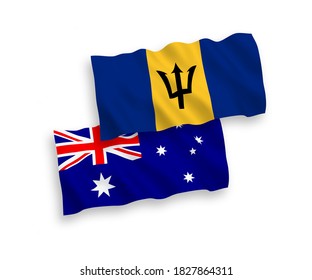 Banderas de olas de tela vectorial nacional de Australia y Barbados aisladas en fondo blanco. de 1 a 2.