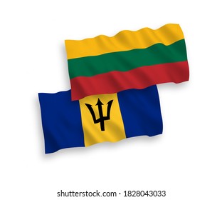 Nationale Vektor-Wellen-Flaggen von Litauen und Barbados einzeln auf weißem Hintergrund. 1 bis 2 %.