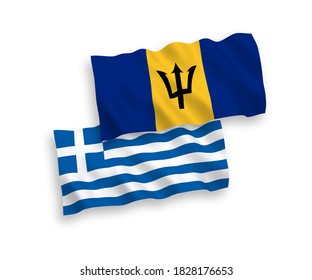 Banderas de olas de tela vectorial nacional de Grecia y Barbados aisladas en fondo blanco. de 1 a 2.