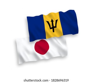 Nationale Vektor-Wellen-Flaggen von Japan und Barbados einzeln auf weißem Hintergrund. 1 bis 2 %.