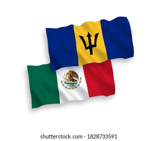 Nationale Vektor-Wellen-Flaggen von Mexiko und Barbados einzeln auf weißem Hintergrund. 1 bis 2 %.