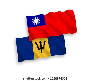 Banderas de olas de tela vectorial nacional de Barbados y Taiwán aisladas en fondo blanco. de 1 a 2.