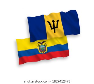 Banderas de olas de tela vectorial nacional de Barbados y Ecuador aisladas en fondo blanco. de 1 a 2.