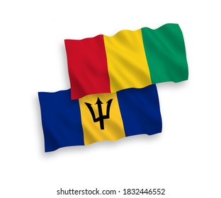 Banderas de olas de tela vectorial nacional de Barbados y Guinea aisladas en fondo blanco. de 1 a 2.
