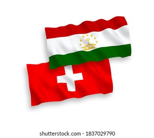 Nationale Vektor-Wellen-Flaggen von Tadschikistan und der Schweiz einzeln auf weißem Hintergrund. 1 bis 2 %.