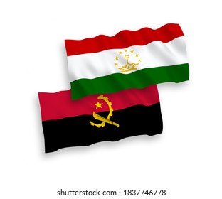 National vector fabric wave flags of Tajikistan and Angola isolated on white background. 