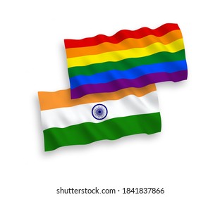 Banderas de la India y el orgullo gay arcoiris aislados de fondo blanco. de 1 a 2.