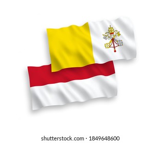 Banderas de ondulación de tela vectorial nacional de Indonesia y el Vaticano aisladas en fondo blanco. de 1 a 2.