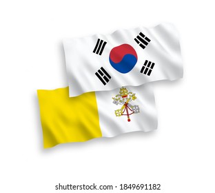 Banderas de olas de tela vectorial nacional de Corea del Sur y el Vaticano aisladas en fondo blanco. de 1 a 2.