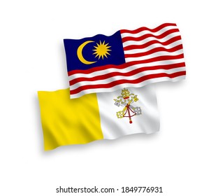 Nationale Vektorgrafik-Wellenflags von Vatikan und Malaysia einzeln auf weißem Hintergrund. 1 bis 2 %.